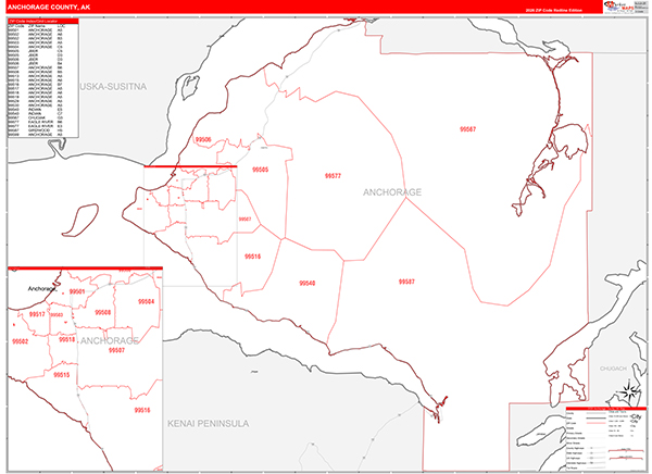 Anchorage Borough (County), AK Carrier Route Wall Map