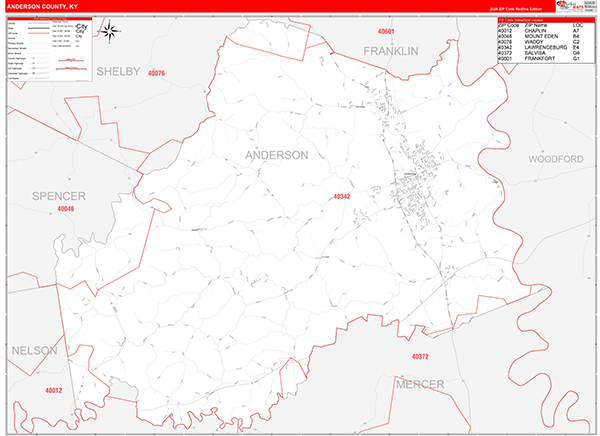 Anderson County, KY Zip Code Map