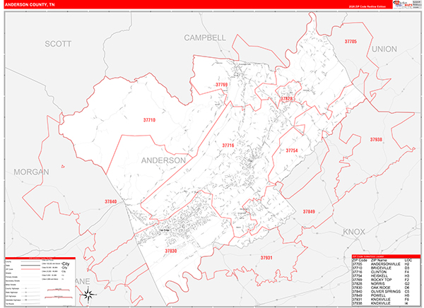 Anderson County, TN Zip Code Map