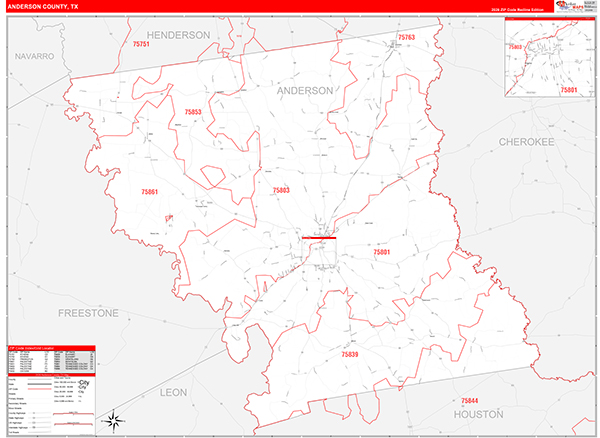 Anderson County, TX Zip Code Map
