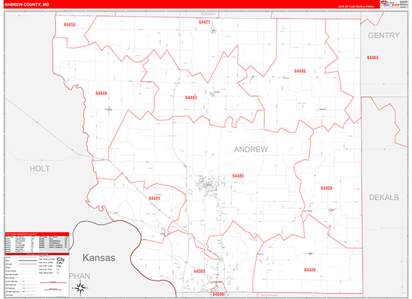 Andrew County, MO Zip Code Wall Map