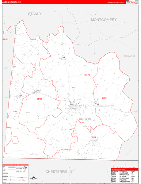 Anson County, NC Zip Code Wall Map