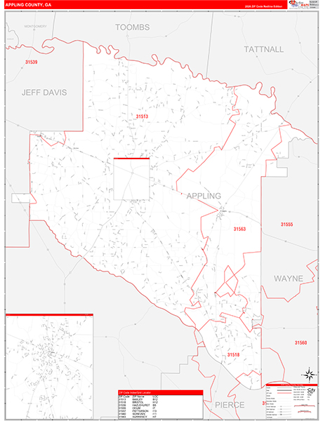 Appling County, GA Zip Code Map
