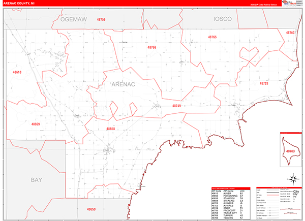 Arenac County, MI Zip Code Map