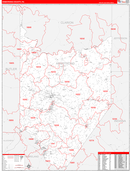 Armstrong County, PA Wall Map Red Line Style