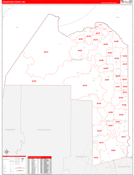 Aroostook County Digital Map Red Line Style