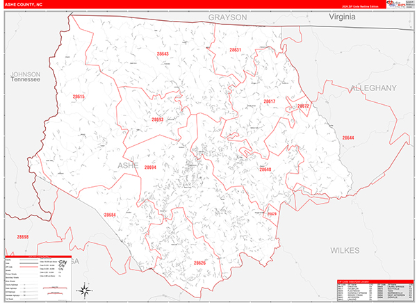 Ashe County, NC Zip Code Wall Map
