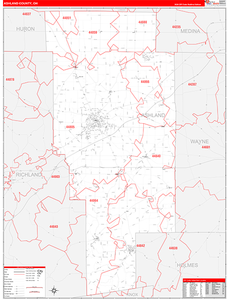 Ashland County, OH Zip Code Map