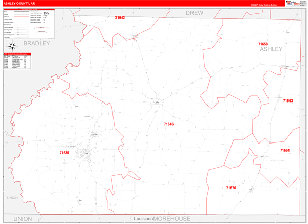 Ashley County, AR Zip Code Map