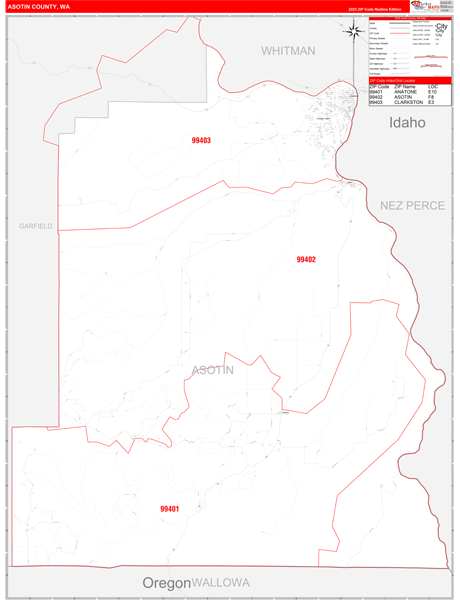 Asotin County, WA Wall Map Red Line Style