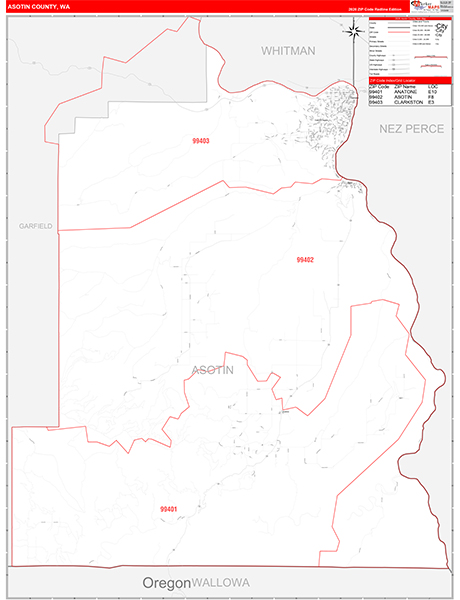 Asotin County, WA Wall Map Red Line Style