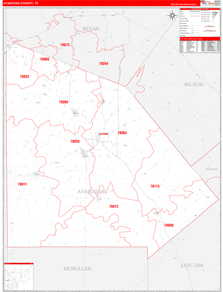 Atascosa County Wall Map Red Line Style