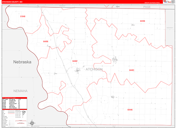 Atchison County, MO Map Red Line Style