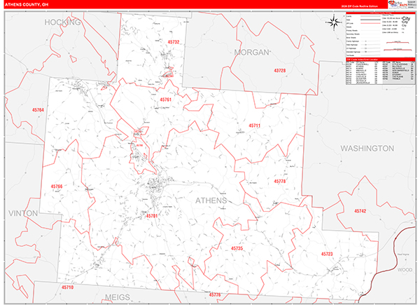 Athens County, OH Zip Code Map