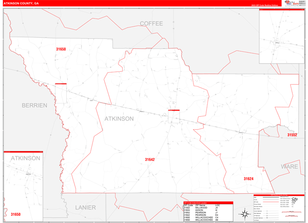 Atkinson County, GA Wall Map Red Line Style