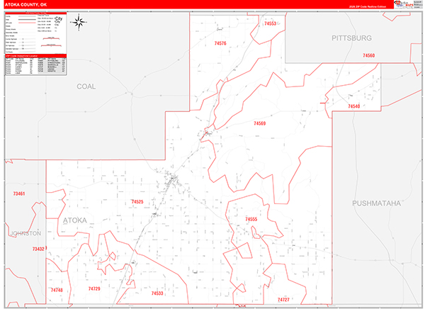 Atoka County, OK Zip Code Map