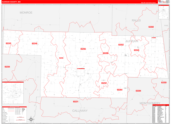 Audrain County Digital Map Red Line Style