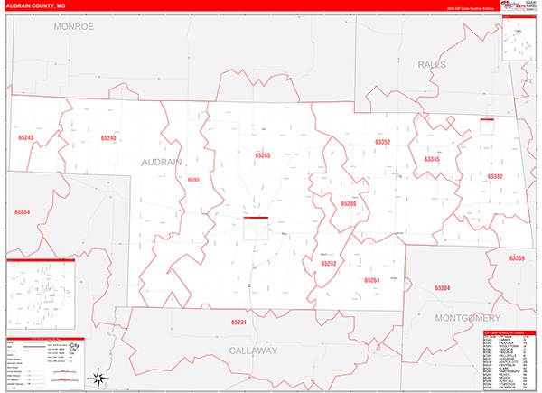 Audrain County, MO Map Red Line Style