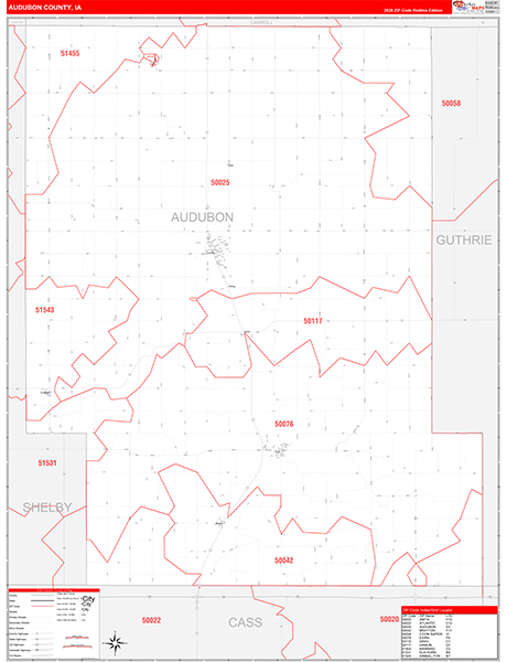 Audubon County, IA Zip Code Wall Map