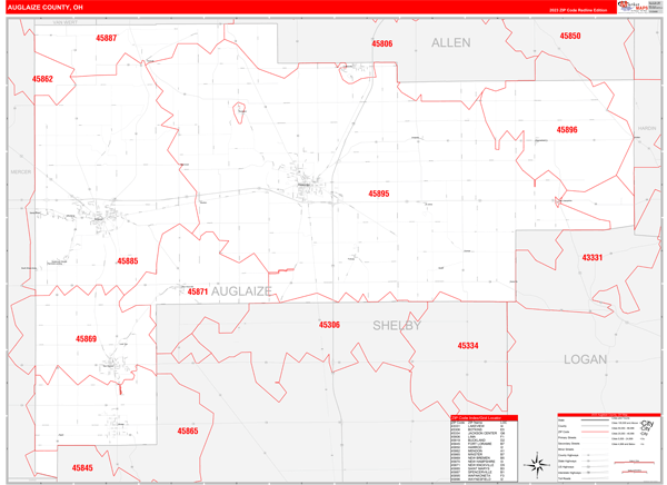 Auglaize County Digital Map Red Line Style