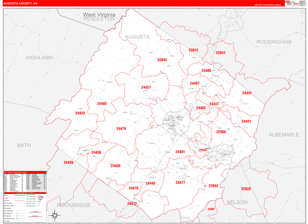Augusta County Digital Map Red Line Style