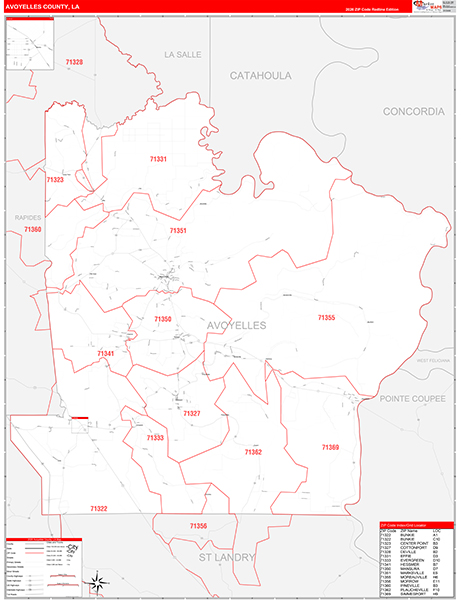 Avoyelles Parish (County), LA Zip Code Wall Map