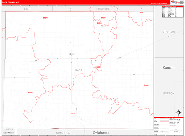 Baca County, CO Zip Code Map