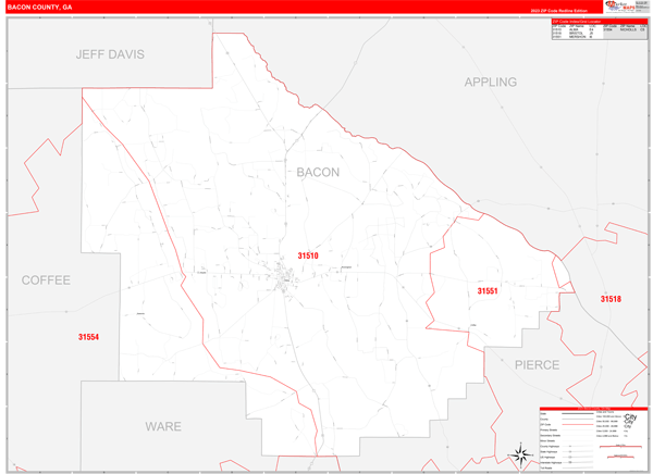 Bacon County Digital Map Red Line Style