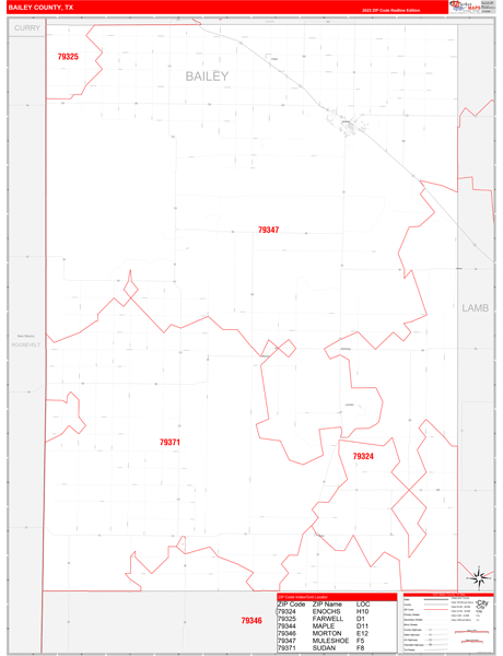 Bailey County Digital Map Red Line Style