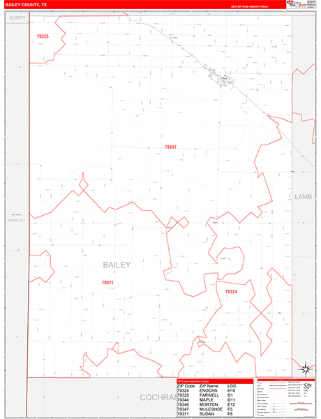 Bailey County, TX Zip Code Wall Map