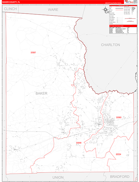 Baker County, FL Zip Code Wall Map