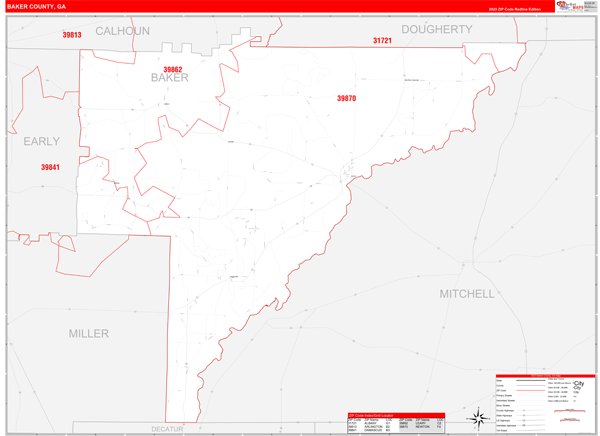 Baker County, GA Zip Code Wall Map
