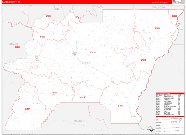 Baker County Digital Map Red Line Style