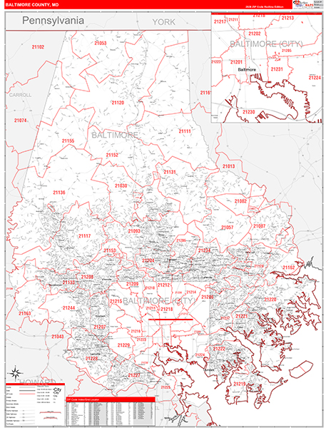 Baltimore County, MD Zip Code Wall Map
