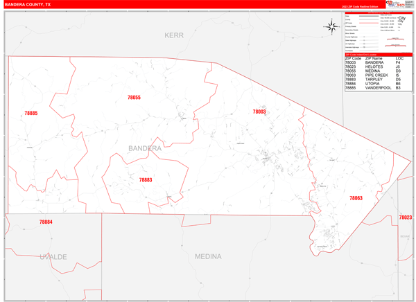 Bandera County Digital Map Red Line Style