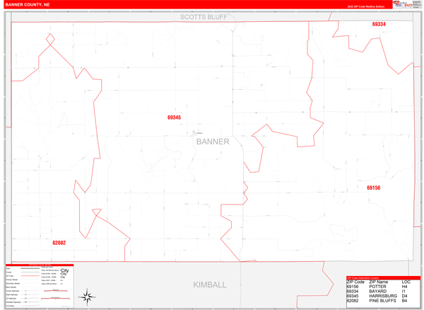 Banner County Digital Map Red Line Style