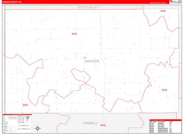 Banner County, NE Map Red Line Style