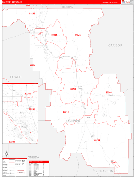 Bannock County Digital Map Red Line Style