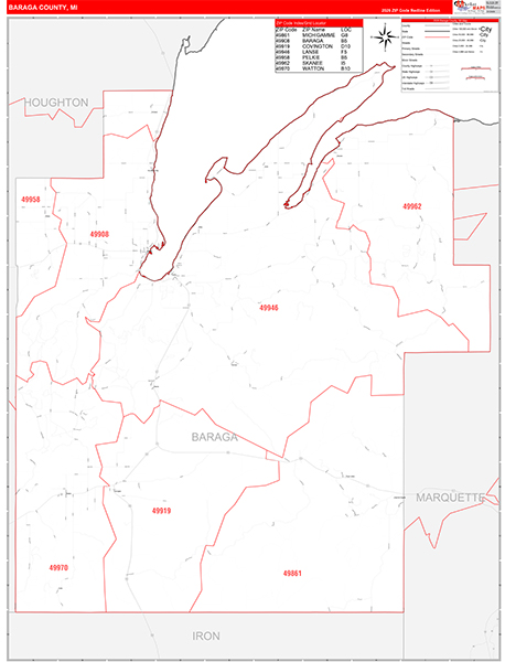 Baraga County, MI Zip Code Map