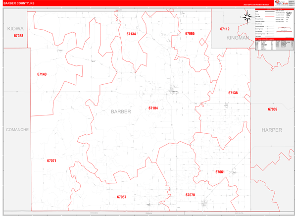 Barber County Digital Map Red Line Style