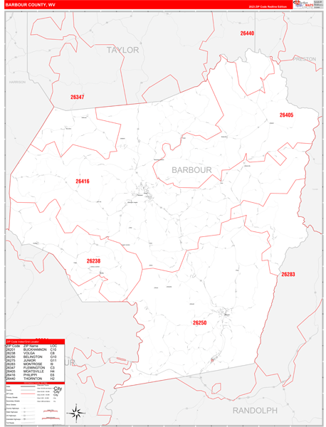 Barbour County, WV Zip Code Map