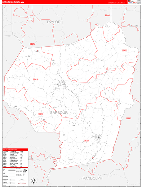 Barbour County, WV Zip Code Map