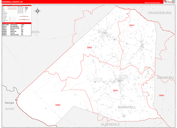 Barnwell County, SC Zip Code Map