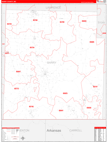 Barry County, MO Zip Code Wall Map