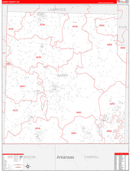 Barry County, MO Map Red Line Style