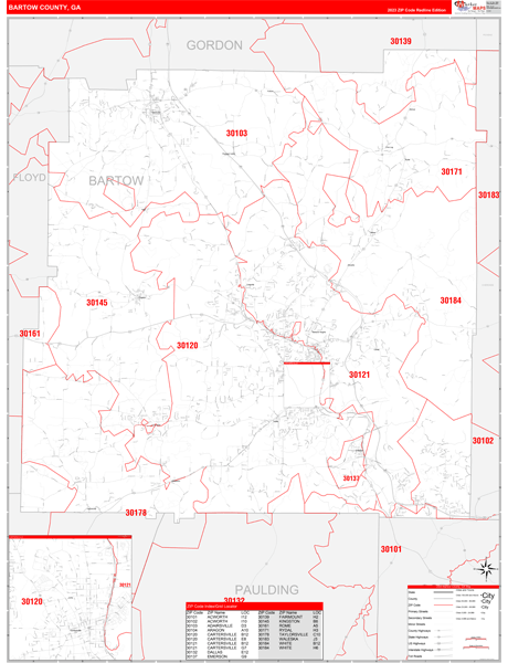 Bartow County, GA Zip Code Wall Map