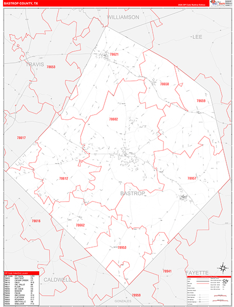 Bastrop County, TX Zip Code Map