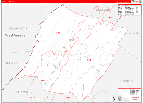 Bath County, VA Zip Code Map