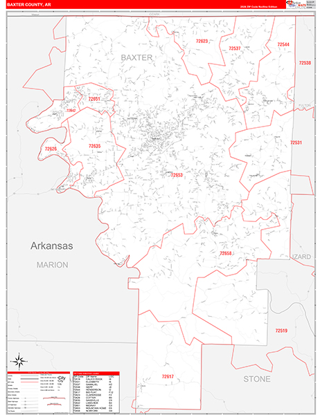 Baxter County, AR Zip Code Map