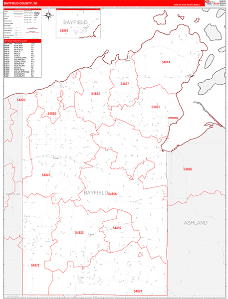 Bayfield County, WI Carrier Route Wall Map